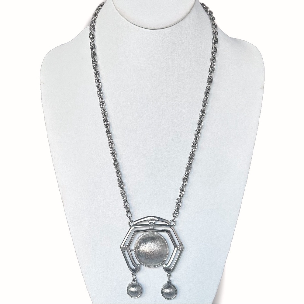 Vintage Signed LISNER Silver Modernist Geometric Articulated Statement Necklace